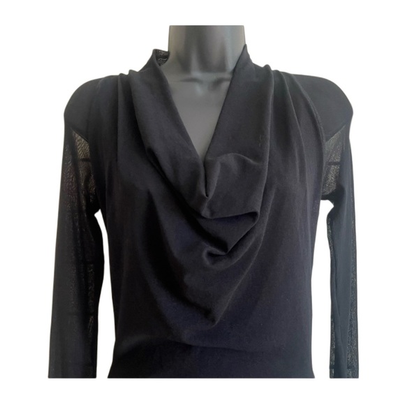 FUZZI Black Mesh Drape Neck Cocktail Dress - Picture 5 of 8